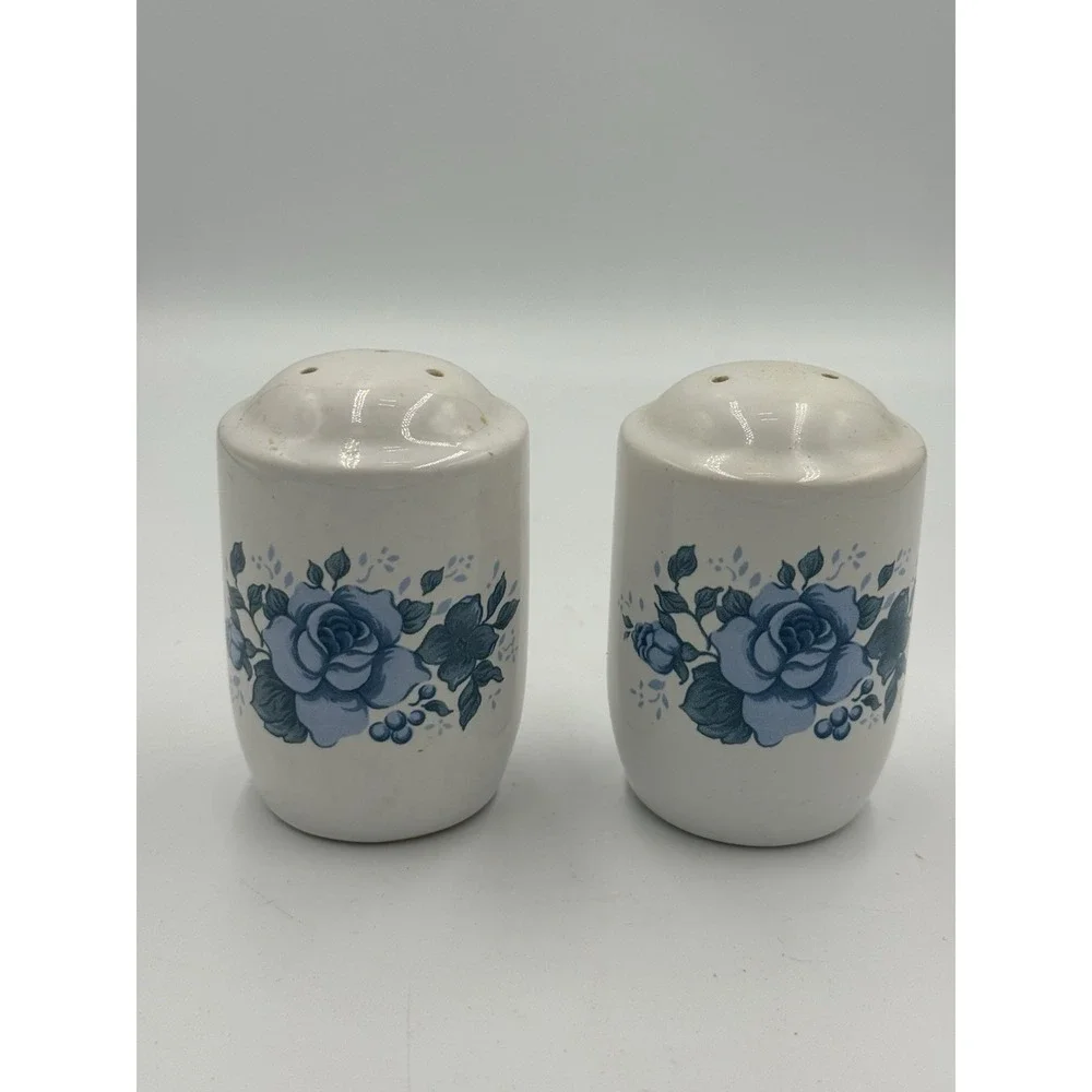 Vintage Jay Imports Blue Rose Pattern Salt & Pepper Shakers